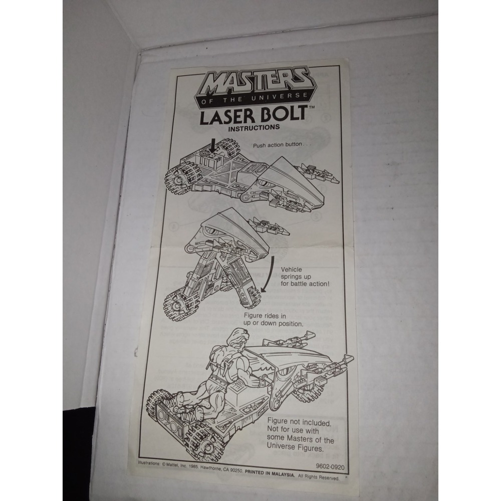 Vintage Masters of the Universe Laser Bolt Instructions, Nice!